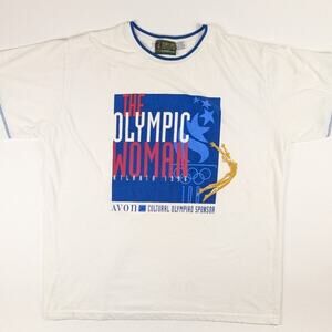 Vintage Olympics Woman USA Atlanta 1996 White & Blue 90s Shirt Size XL
